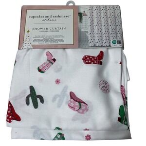Cupcakes And Cashmere Christmas Shower Curtain Pink Preppy Western Boot Cowgirl